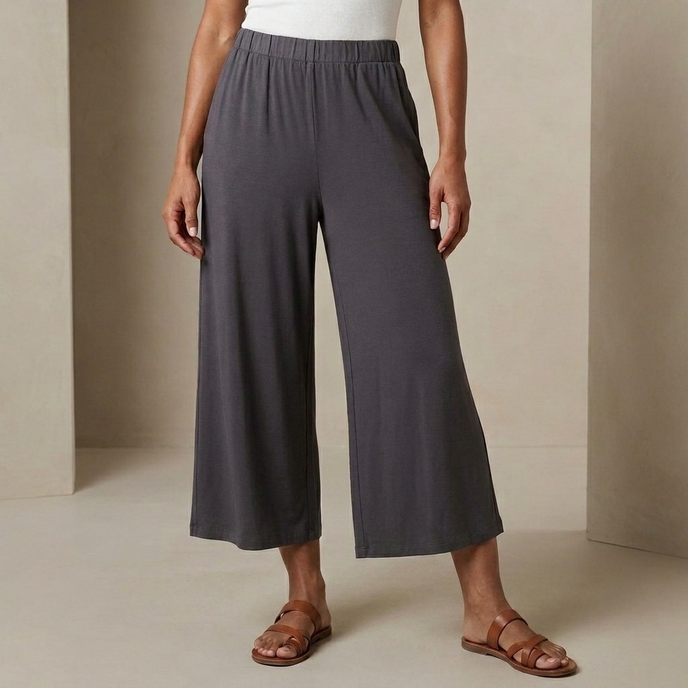 FILOSOFIA Women Wide Leg Pants L Gray Cotton Minimalist Lagenlook